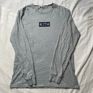 Kith Gray Box Logo Long Sleeve Crewneck Sweatshirt Size Medium Men's